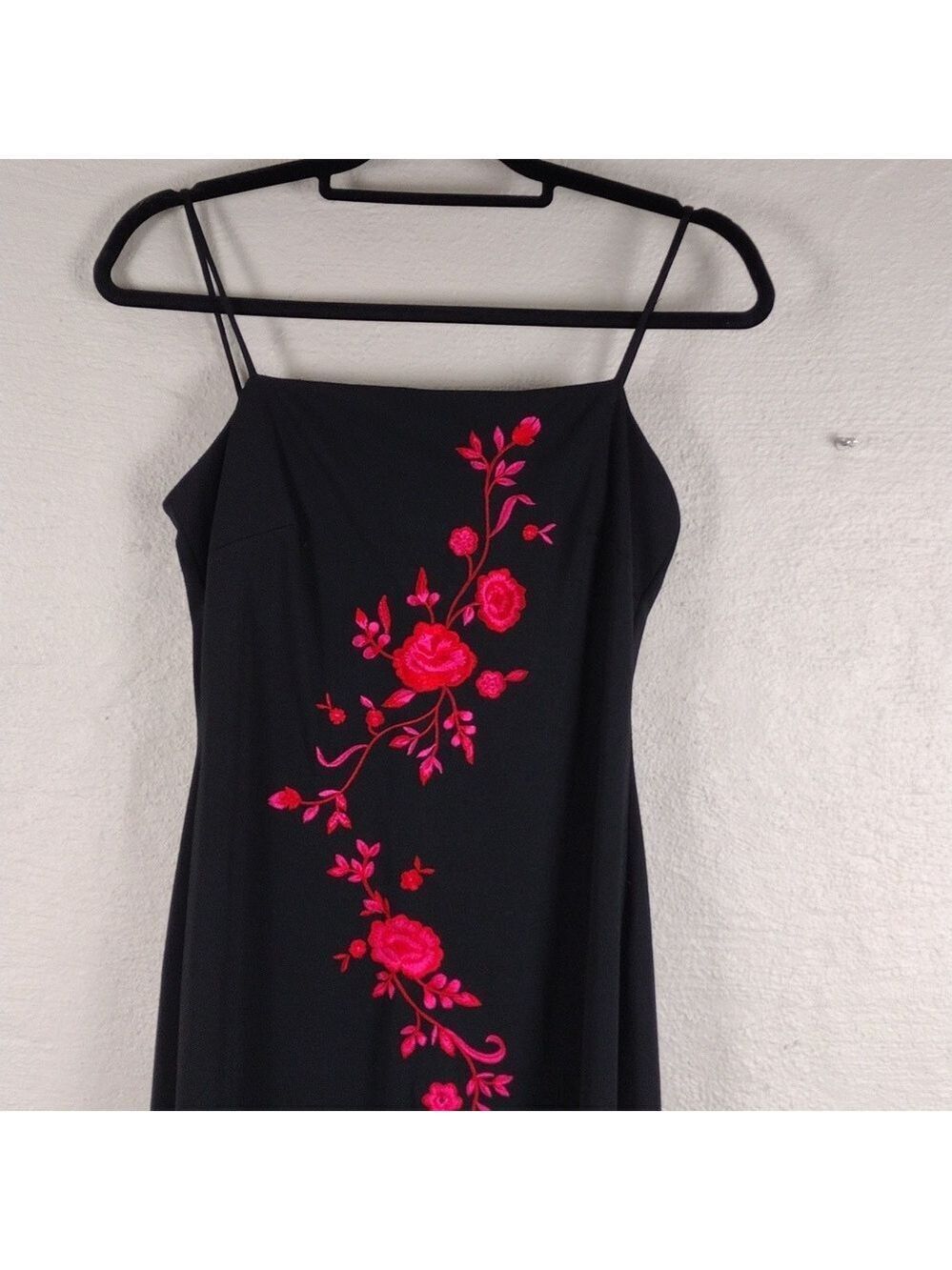 Arianna by Rachel Kaye Black Pink Embroidered Spaghetti Strap Floor Length Gown - Picture 9 of 16